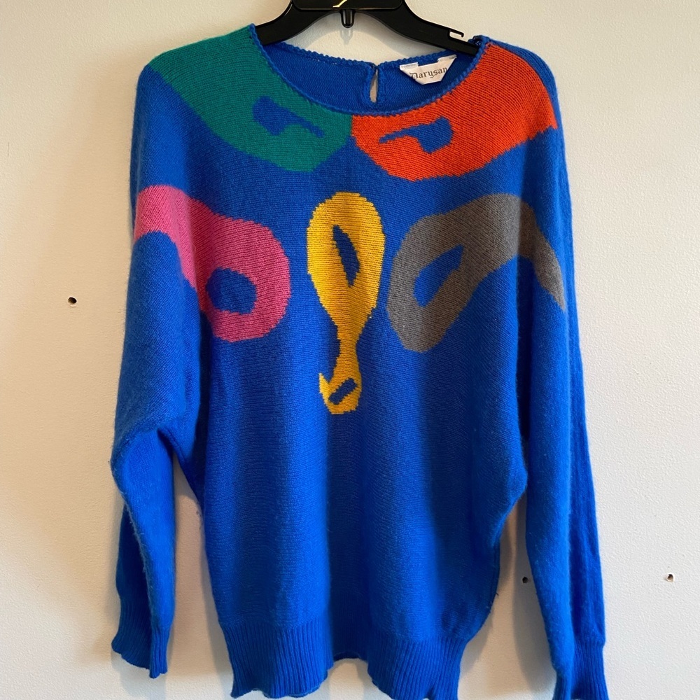 Vintage 80's Mohair Blend Sweater - Colorful Abstract True Vintage 80's